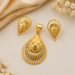 Elegant Teardrop Gold Pendant & Earring Set