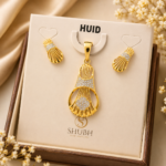 Elegant Fan-Design Gold Pendant & Earring Set