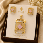 Elegant Pink Stone Gold Pendant Necklace Set
